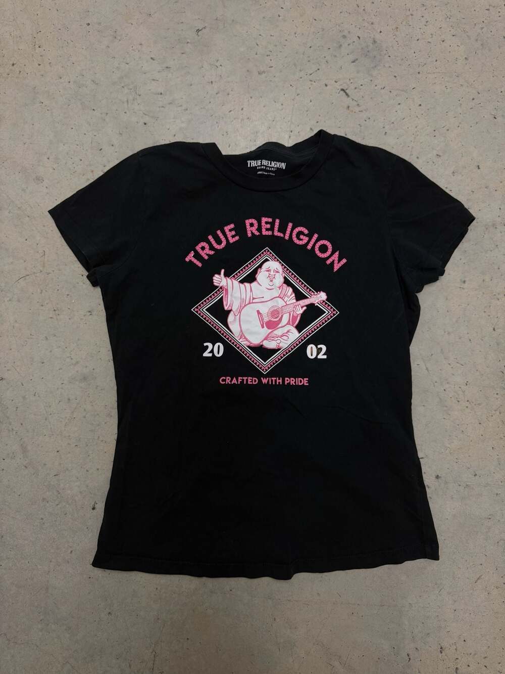 True Religion Women's Black Crew Neck Spring Break Buddha Graphic T-Shirt